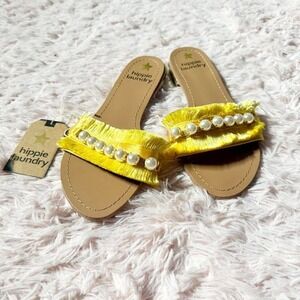 Hippie Laundry Yellow Fringe Pearl Boho Indie Coquette Flat Sandals Womens 6